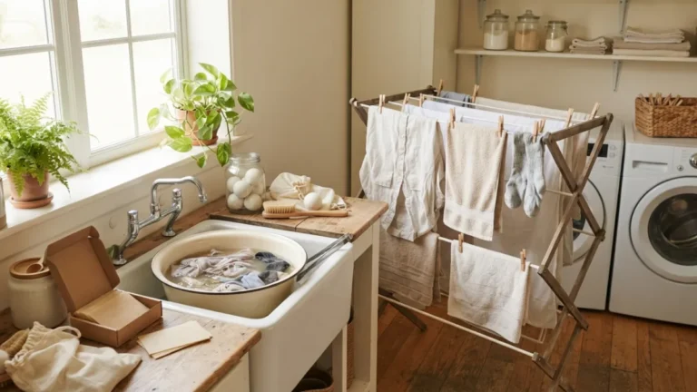 Eco-Friendly Laundry Room Setup Line Drying, Detergent Sheets, and Laundry Stripping